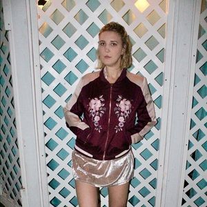 Burgundy Floral Bomber Jacket